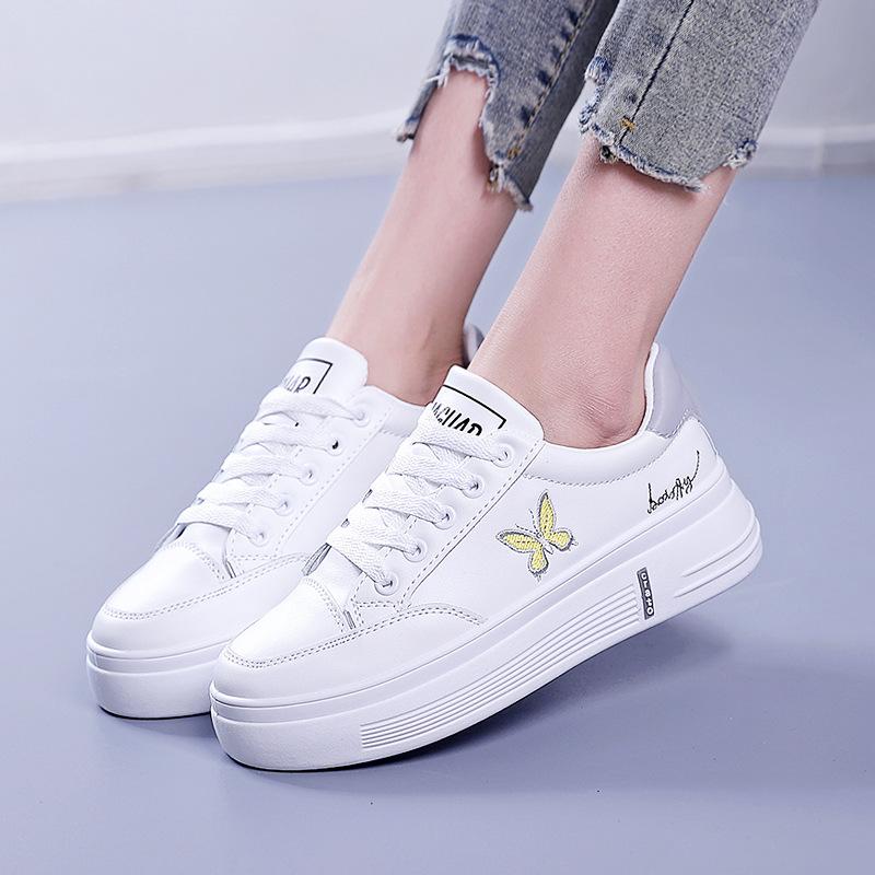 Small White Shoes Women's New Sports Casual Shoes Butterfly Embroidery Leather Students Spring Autumn Platform Shoes C1173