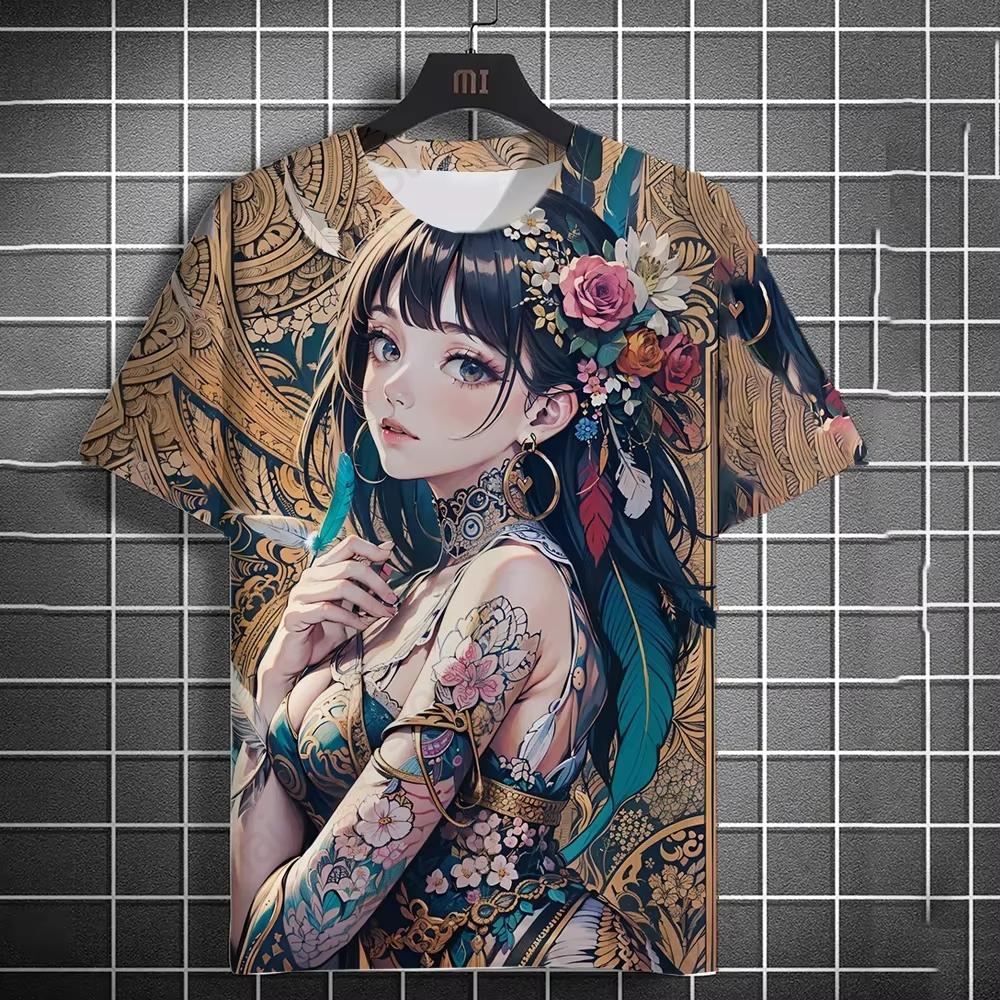 Summer Men's T-shirt Japanese Anime Tattoo 3D Print Tshirt Men Women Fashion Short Sleeve Oversized T Shirt Mens Clothing Sexy
