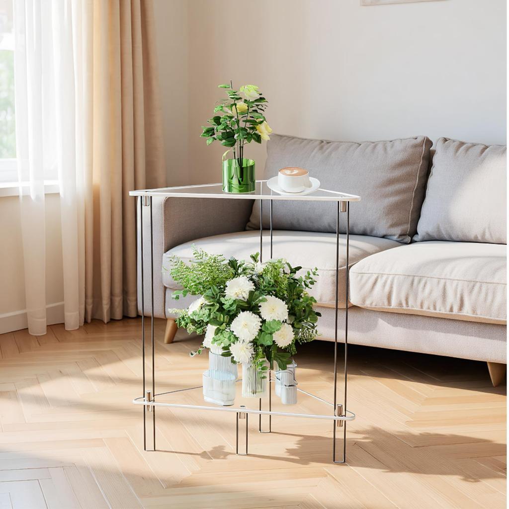Acrylic End Table Living Room Clear Side Table Acrylic Triangle Modern 2-Tier Desk Storage Nightstand Shelf For Home Corner