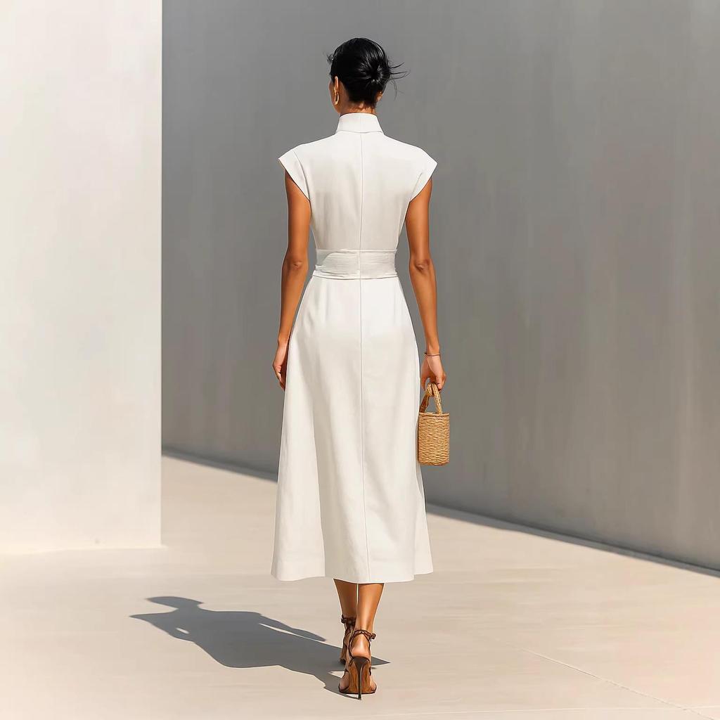 Spring/Summer 2026 European & American High-Waisted Long Skirt and Loose High-Neck Top Commuting Dress for Women