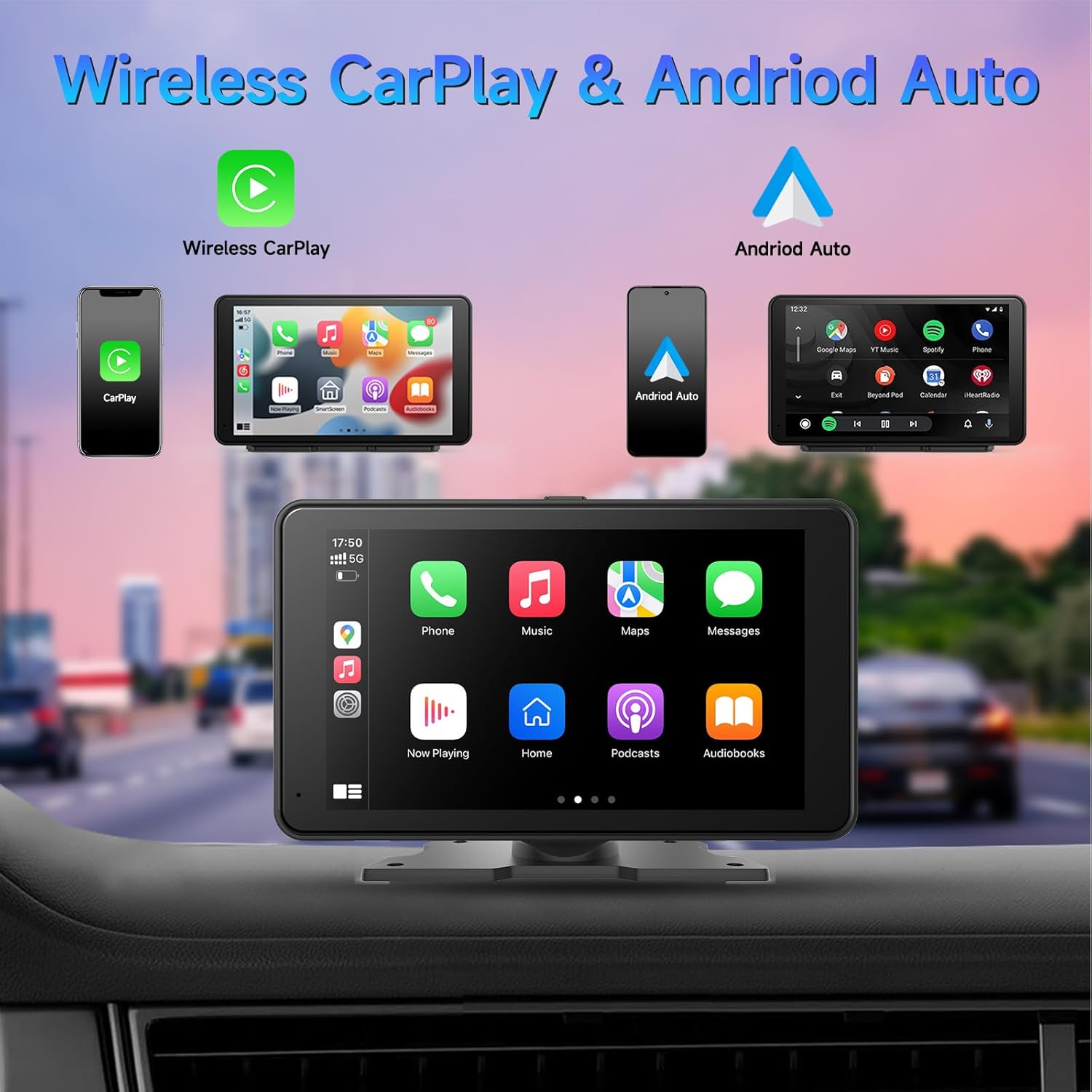 7-дюймовый HD сенсорный экран CarPlay и Android Auto с 4K камерой, камерой заднего вида, Bluetooth, GPS United States