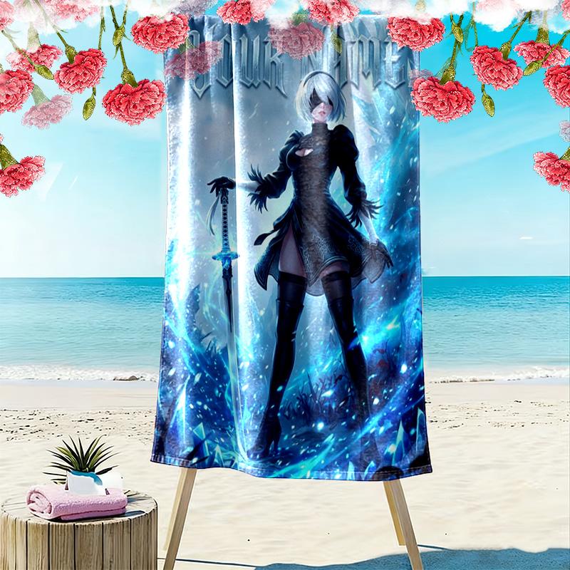Name Custom NieR Automata 2B Print Beach Towel, Large Soft Quick Dry Towel for Beach Camping Swimming