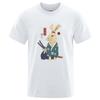 Cotton Blend Short Sleeve Tee Japanese Ukiyoe Samurai Rabbit Print Casual Streetwear Unisex Summer Top Gift For Lovers Unisexunisex