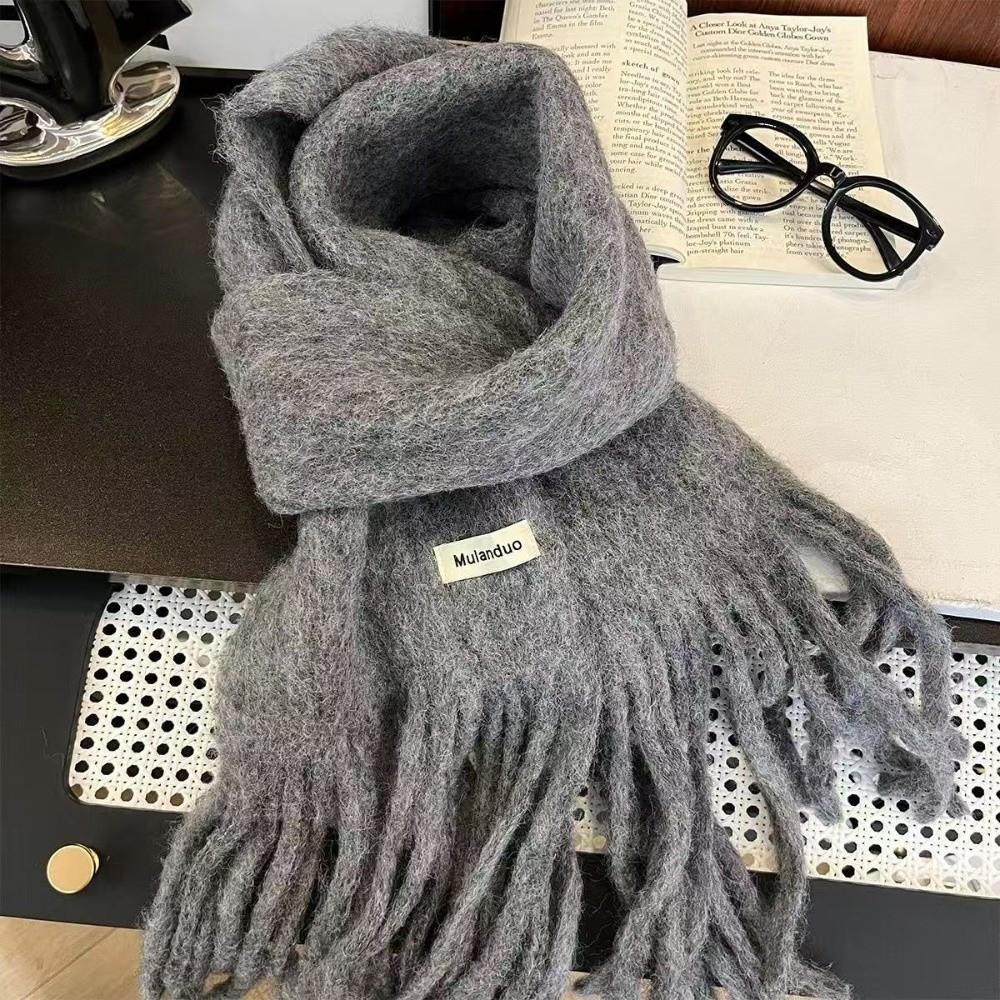 New Solid Color Winter Wool Scarf Warm Mohair Cashmere Scarf Thickened Soft Long Tassel Scarves Pashmina