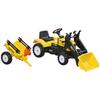 Pedal Backhoe Tractor with Trailer, Shovel and Rake, for Ages 3+, Yellow and Black