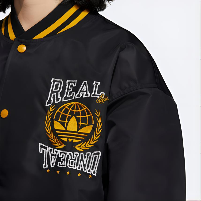 Adidas Originals Embroidered Logo Print Cuff Stripe Loose Jacket Men Outerwear Black HY1357