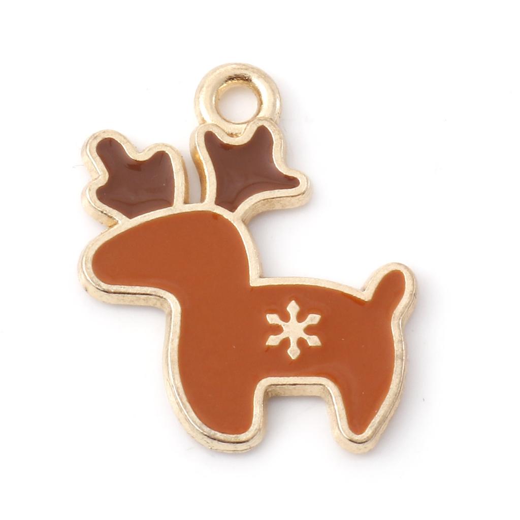 10 PCs Cartoon Christmas Charms Enamel Snowman Santa Claus Gold Color Metal Pendants For DIY Making Necklace Jewelry Findings