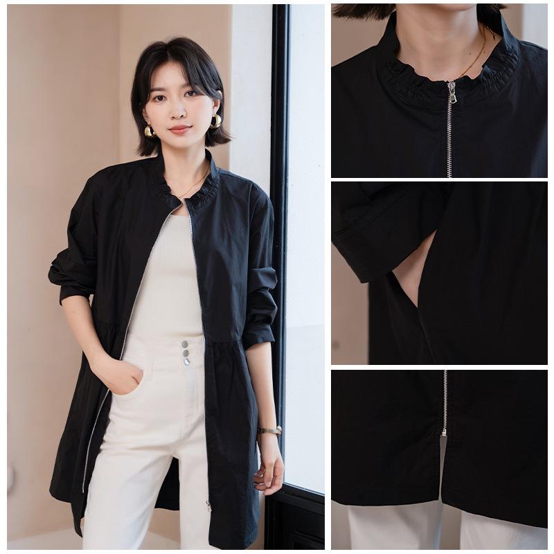 YUNyun Damen Mittellanger Stehkragen Trenchcoat - Herbst Lässig Locker Petite Jacke