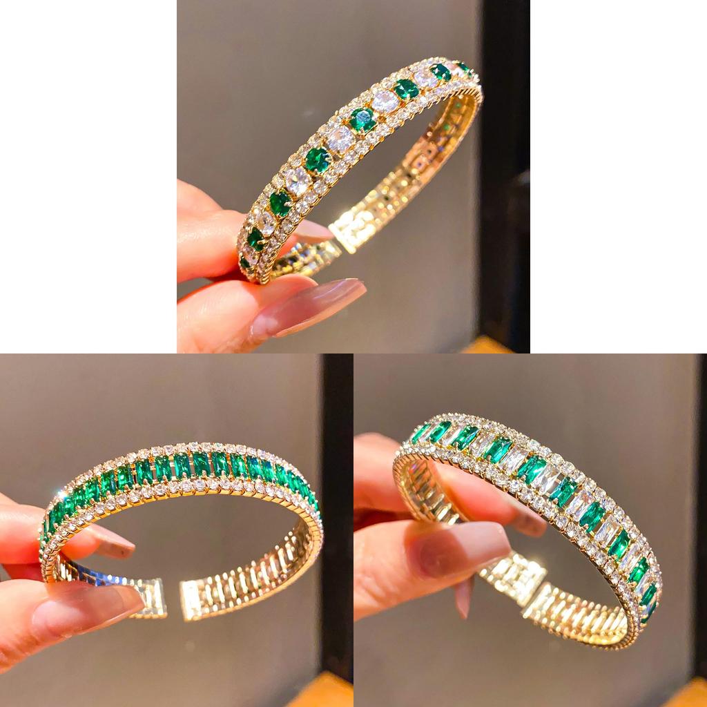 Geometric Copper Bracelet With Zirconia Stones For Fashion Women Gift
