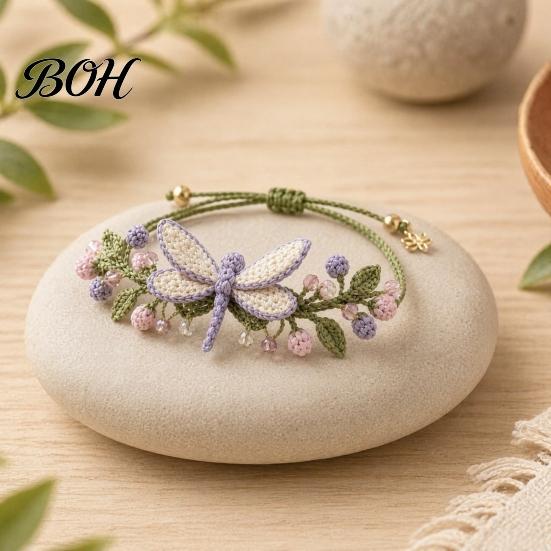 Friendship Bracelet Kit DIY Nature-Inspired Crochet Kit, 3D Animals Plants Hand-Crocheted Jewelry Making Flower Maple Dragonfly Butterfly Set,