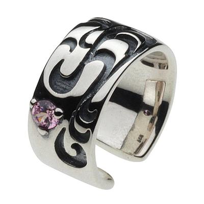 Japanese Pattern Water Stream Cherry Blossom Ear Cuff Pink Zirconia 925 Silver E0198 [Cenote] [Silver Accessories]