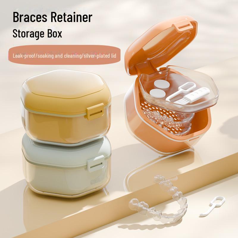 Portable Dental Retainer Box - Invisible Braces and Denture Storage & Cleaning Case