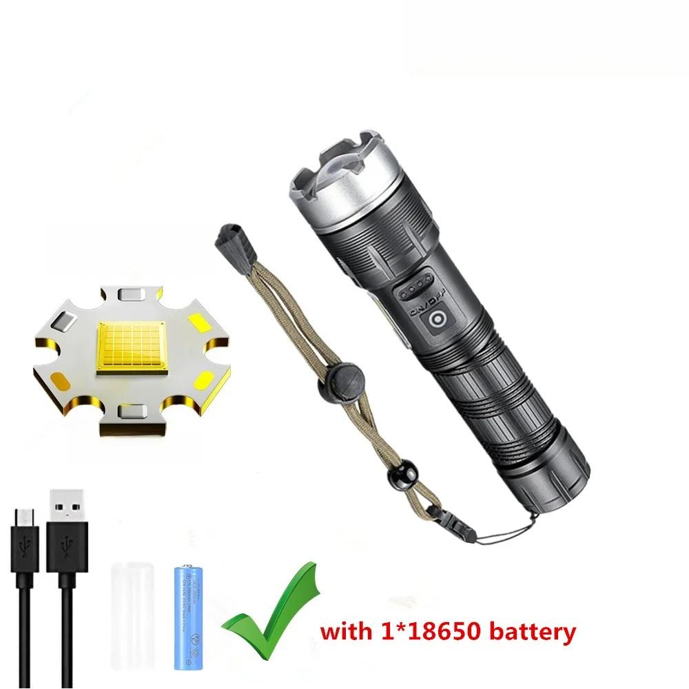 Bright Spotlight Long Range LED Flashlight Type-C Charging Strong Light Lamp Torch Waterproof Zoom Outdoor Lantern