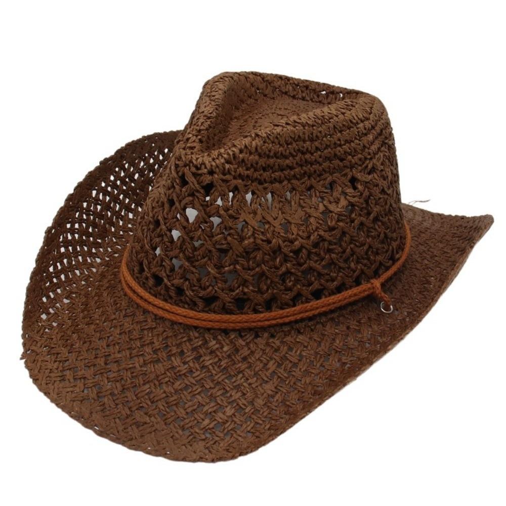 Wide Brim Sunscreen Straw Hat Solid Color Fisherman Hat Retro Western Cowboy Hat  Girl