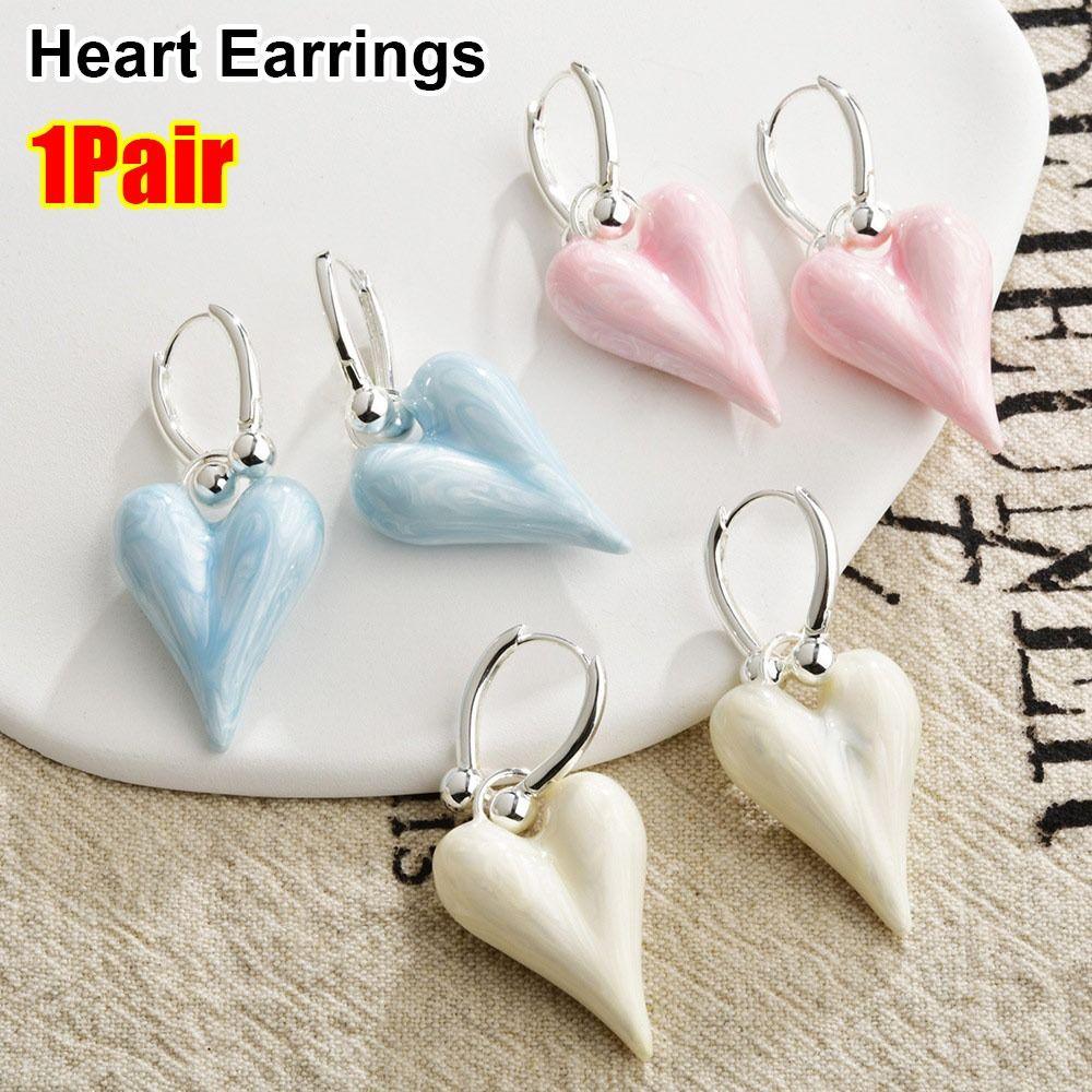 1Pair Sweet Temperament Fashion Jewelry Heart Shape Ear Accessories New Heart Earrings  Party Gifts