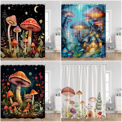 Mushroom Shower Curtains Retro Butterfly Boho Moon Floral Plant Magic Fairytale Mushroom House Dark Bath Curtain Bathroom Decor