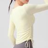 Autumn new tight yoga clothes top high-end sense with chest pad fitness long-sleeved women's drawstring pleated sports T-shirt