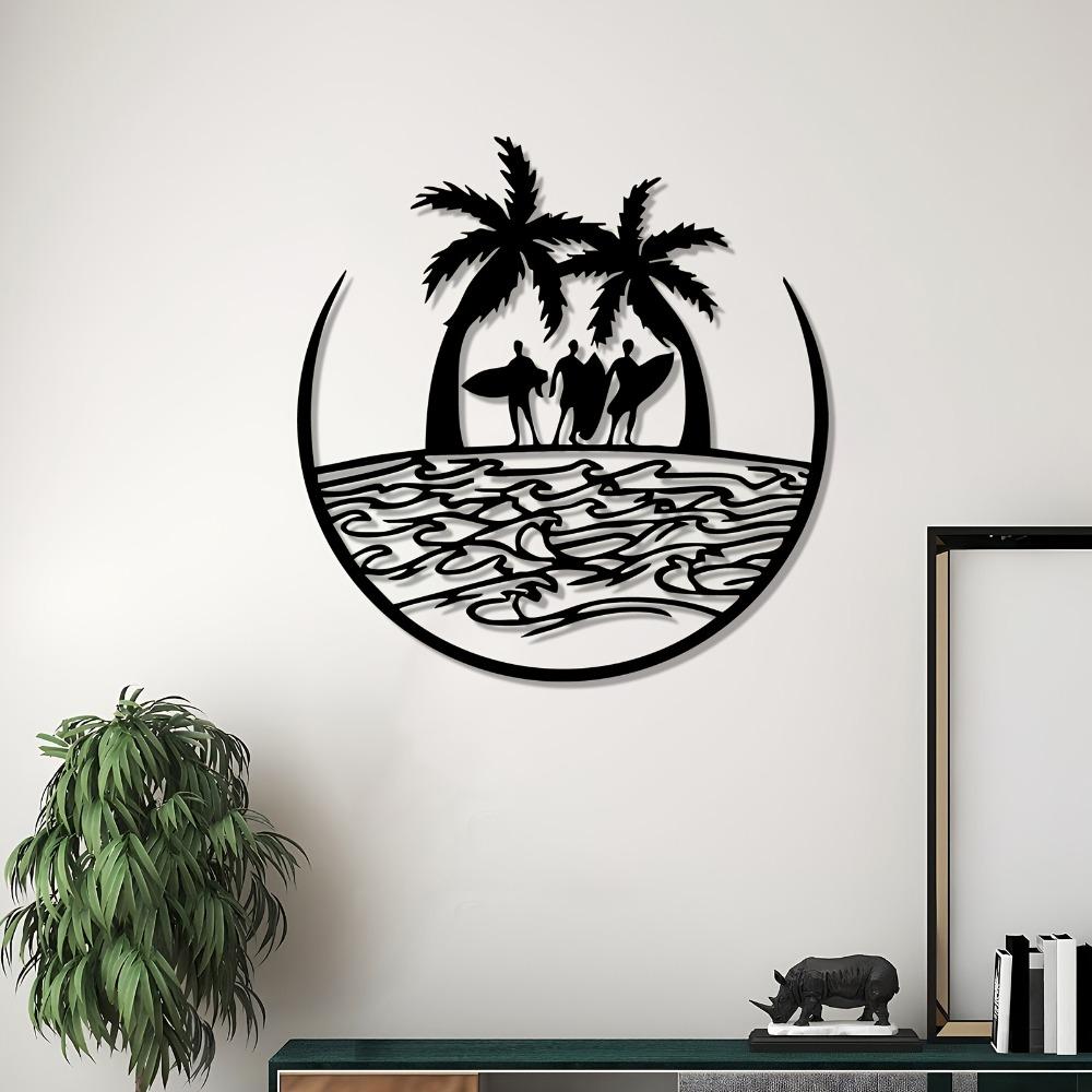 Surfing Metal Wall Art Dynamic Surfboard Statue Mural Summer Beach Party Home Decor Gift