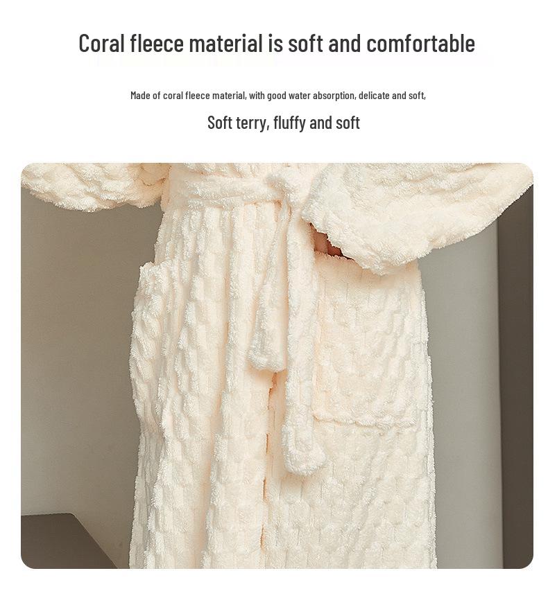 Coral Fleece Plaid Bathrobe - Soft, Thick, Long Sleeve, Unisex Pajamas