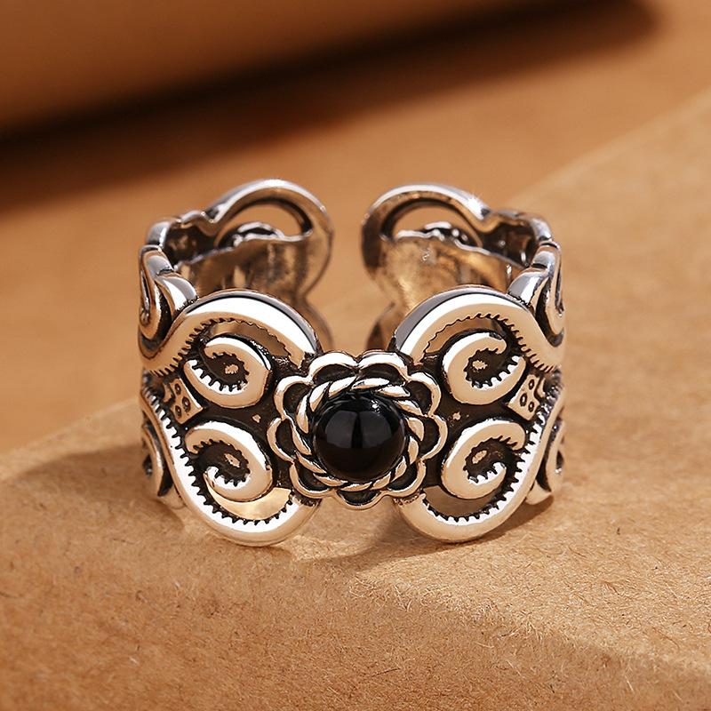 

Vintage Ethnic Wide Pattern Thai Copper Female Engagement Ring Hand Jewellery Accessories Never Fade resizable