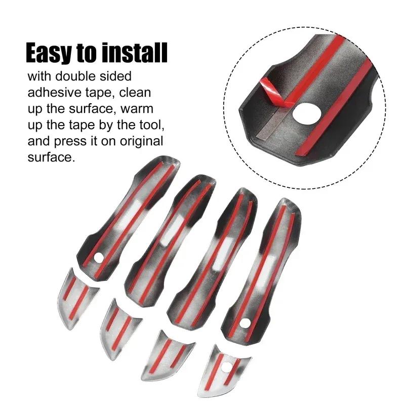 For Honda Civic 10th Gen 2016- Car Carbon Fiber Style Black Exterior Door Handle Moulding Cover Trim w/Keyless Entry Decor