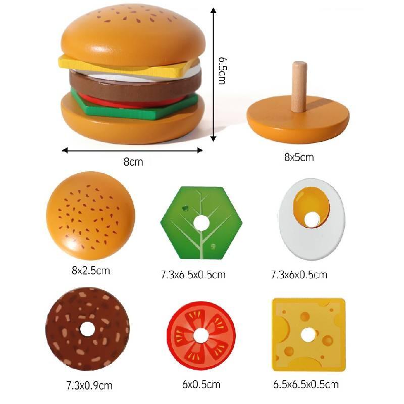 Hamburger Wooden Simulation Sandwich Set Food Assembly Paired With Children Toys