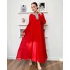 Autumn New Elegant Solid Color Dress Round Neck Diamond Loose Fluffy Splicing Pleated Dress