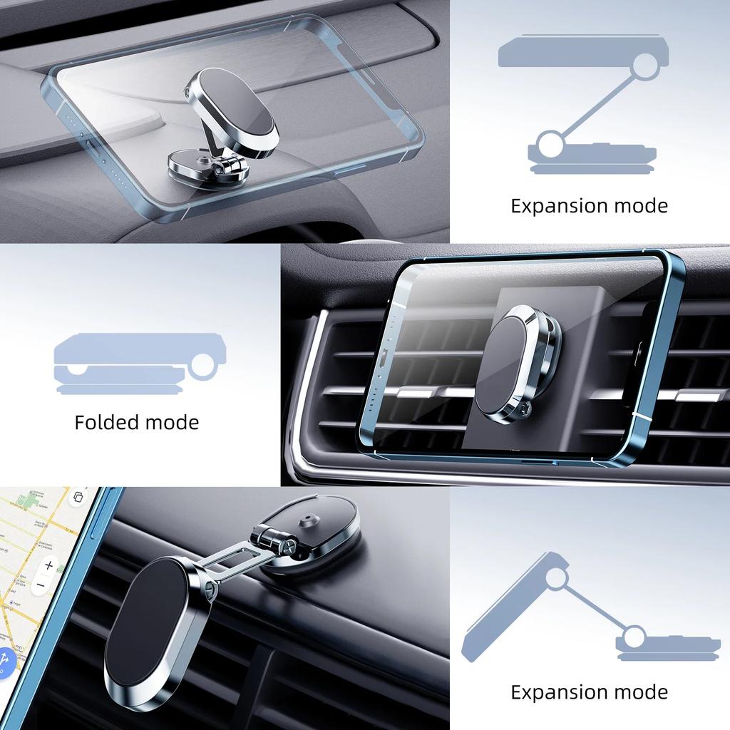 Car Phone Holder Magnet Magnetic Phone Stand 360° Rotatable Foldable Dashboard Stand Navigation Holder Car Accessories