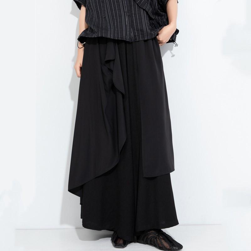 Black vintage plus size Summer High Waist wide leg Skirt Pants Women Loose Casual Trousers