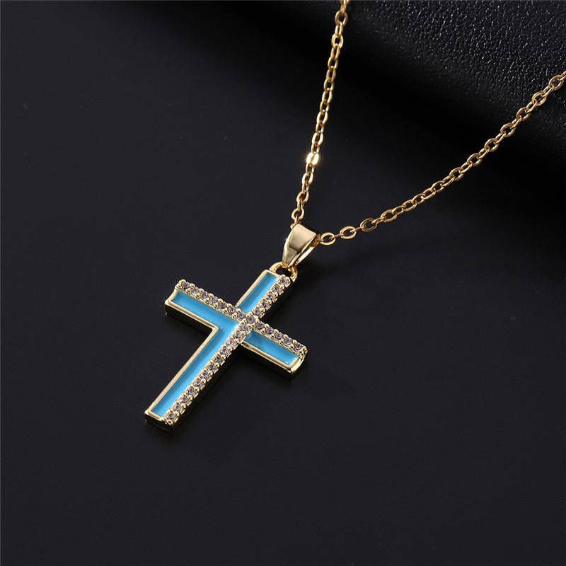 Light Luxury Cross Enamel Zircon Pendant Necklace Stainless Steel Fashion Geometric Choker Jewelry Party Gifts For Women Girls