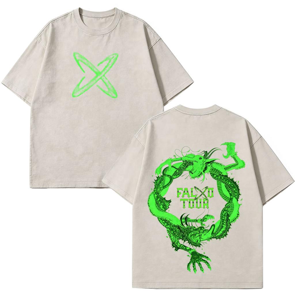 Rapper Feid Ferxxo Falxxo Tour 2026 Print Vintage Washed T-Shirt Herren Mode T-Shirt Kurzärmelig Lässig Baumwolle Lockere T-Shirts