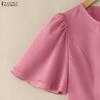 ZANZEA Women Casual Round Neck Solid Color Ruffles Short Sleeve Blouse