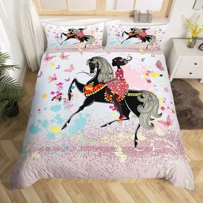 Cowgirl Pferd Bettwäscheset King Romantisches Schmetterling Bettwäscheset Bauernhof Tier Bettbezug Western Tribal Boho Tagesdecke Abdeckung