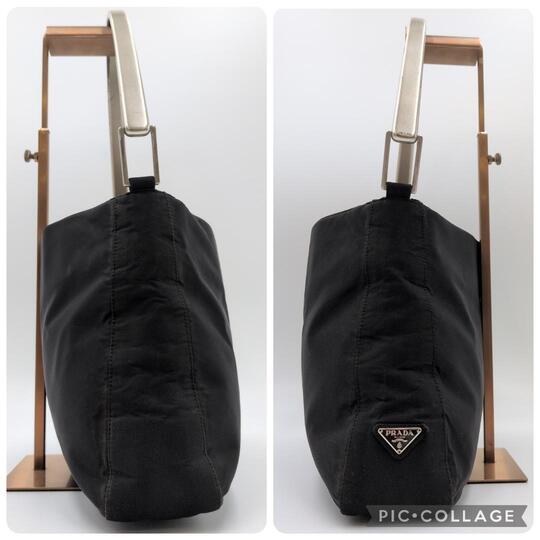 PRADA Metal Handle Handbag Semi One Shoulder Bag Hobo Archive Y2K Triangle Logo Plate