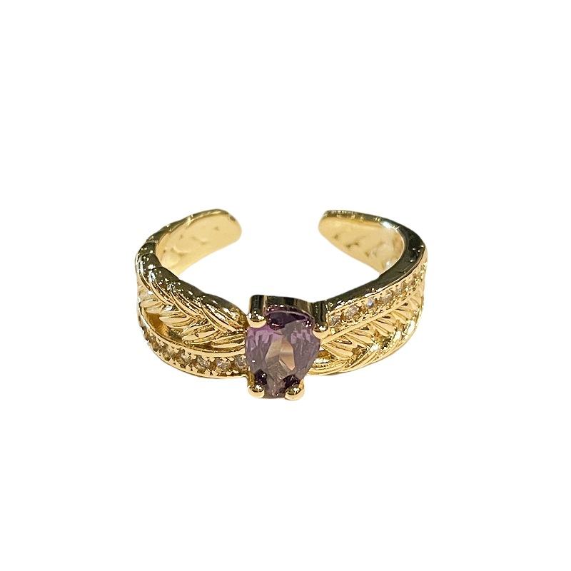 Medieval French Retro Nine Purple Off Fire High-End Purple Zir*****Pen Ring Wheat Ear Flower Accessories Women