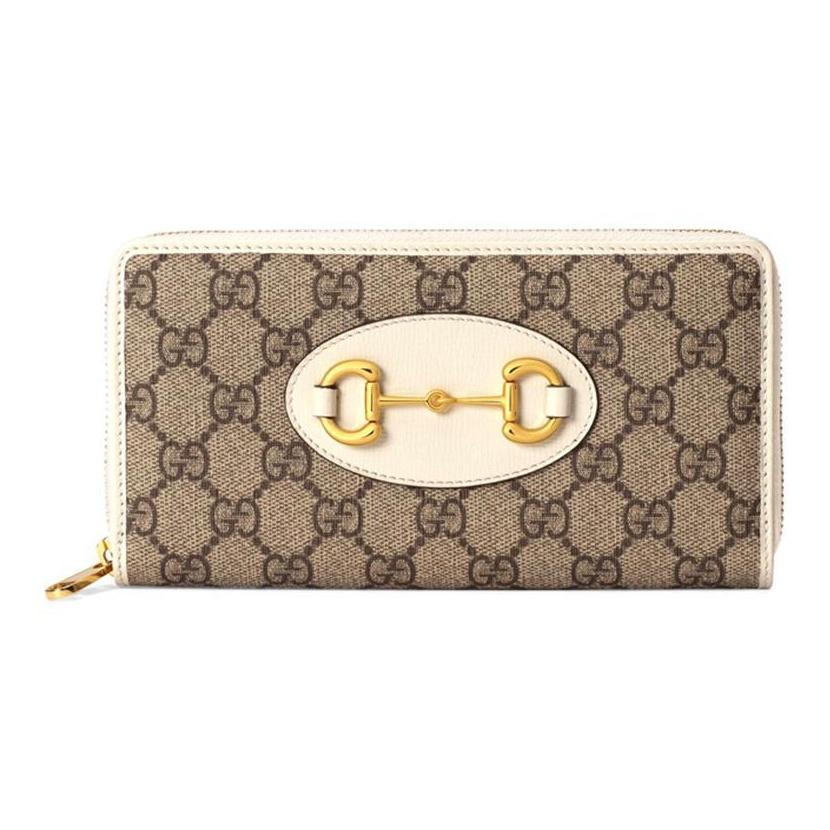 Gucci Horsebit 1955 Vintage Logo Long Canvas And Leather Wallet Women Wallet Ebony White 621889-92TCG-9761