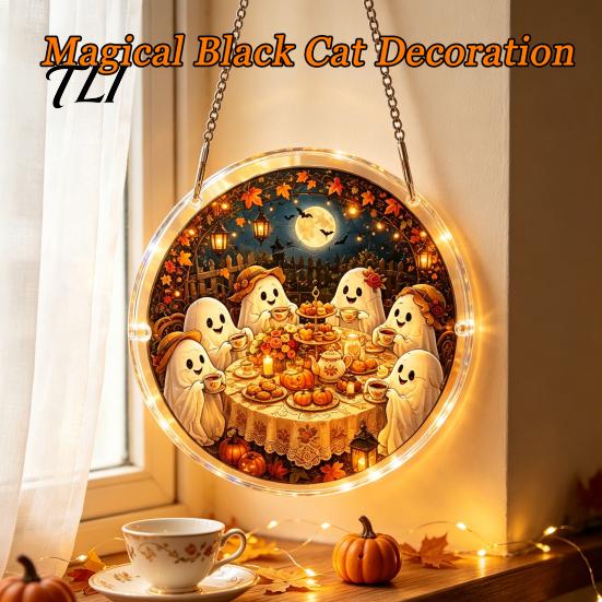 Unique Craftsmanship Hanging Disk Halloween Acrylic Puzzle Sun Catcher, DIY Spooky Suncatcher Kit, Theme Room Decor Gothic Stained Glass Window