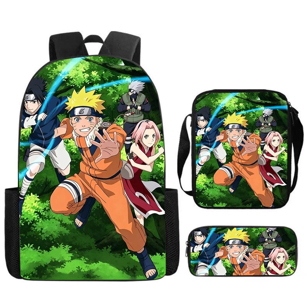 3Pcs Set NARUTO Kids Backpack with Crossbody Bag & Pencil Case Lightweight&Durable, Cartoon School Bags for Ages 4-10 Boys&Girls