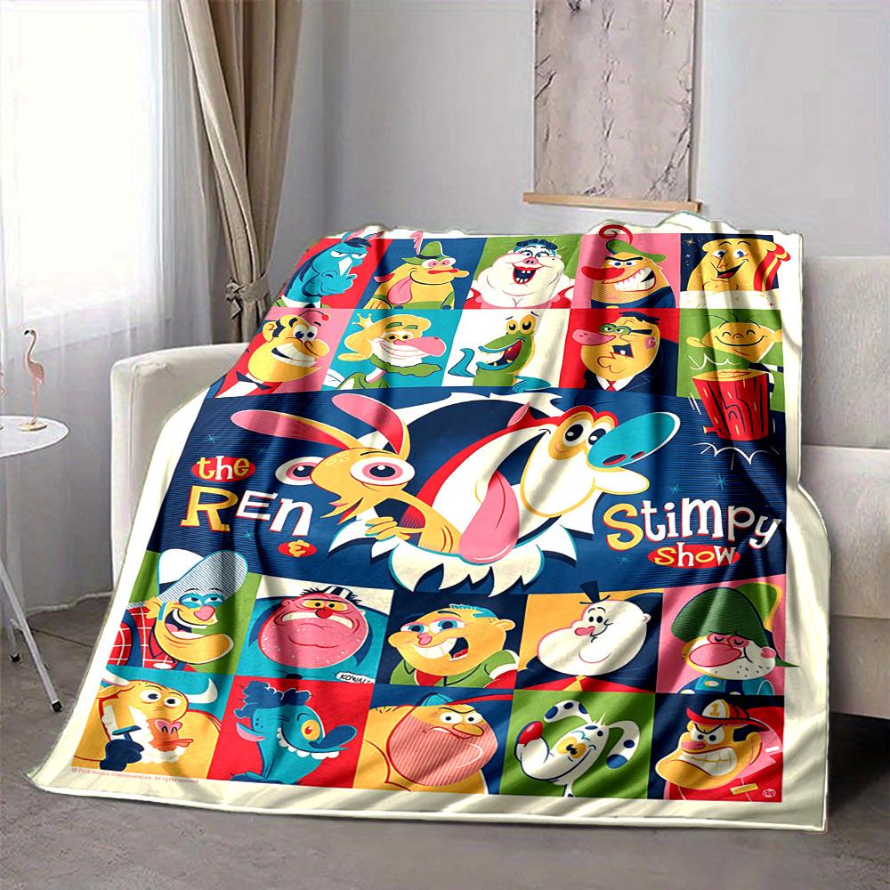 1pc The Ren & Stimpy Show Cozy Print Blanket Lightweight Warm Flannel Throw Blanket For Sofa, Bed, Living Room