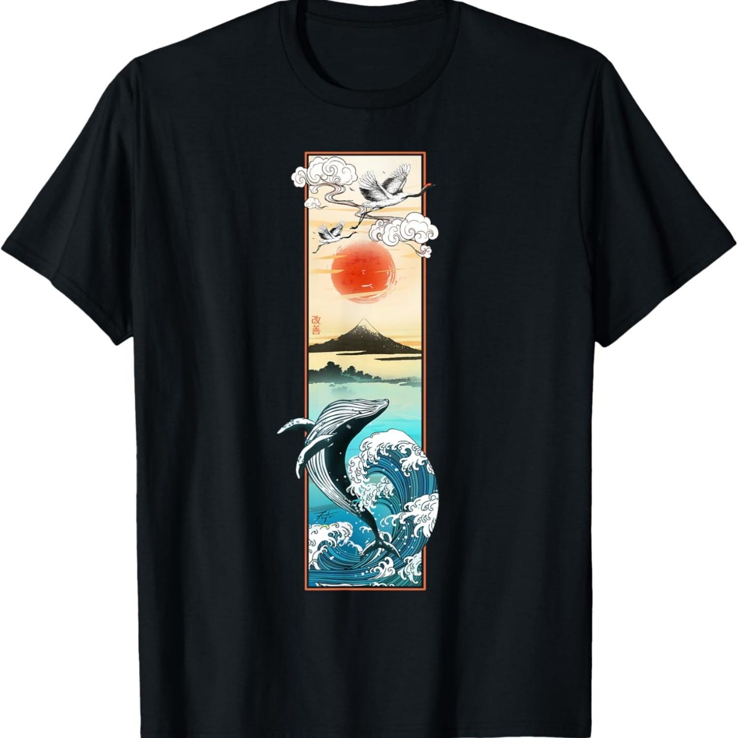 

Japan wave crane art in japanese vaporwave retro vibes T-Shirt S чёрный