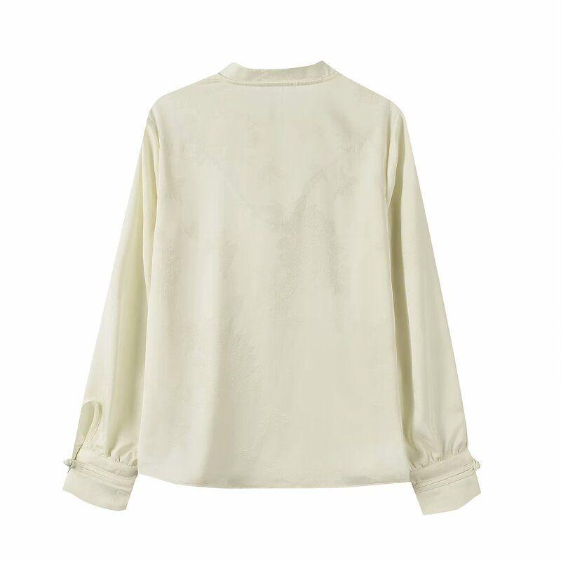 Fashion Style 2024 Spring/Summer New Arrival Women's Clothing Stylish Diagonal Buckle National Style Easiest for Match Long Sleeves Amber Button Shirt