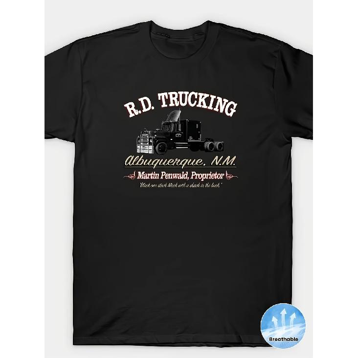 Men s Heavy Truck Driver T-Shirt with Semi-Trailer Truck & RD Transport Logo Print - 100% Cotton Short Sleeve Workwear for Truck Drivers, All-Season S