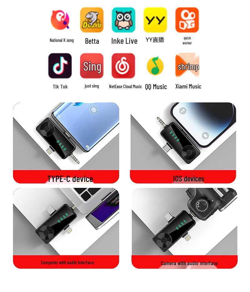 H19 Wireless Lavalier Microphone: One-to-Four Cross-Border, Three-in-One Interface for Live Streaming, Mobile Shooting, Noise Reduction Recording.