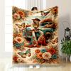 Boho Cowgirl with Vintage Truck and Flowers Flannel Blanket for Bedroom Living Room Sofa and Nap