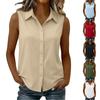 Womens Sleeveless Button Down Shirt V Neck Casual Solid Vest Top with Collar for Daily Office and Leisure Wear