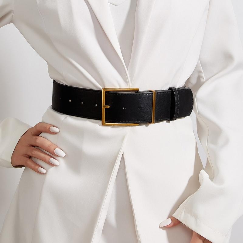 Vintage Wide Waist Belt Big Buckles Leather Strap Ladies Dress Waistbands for Jeans and Dresses