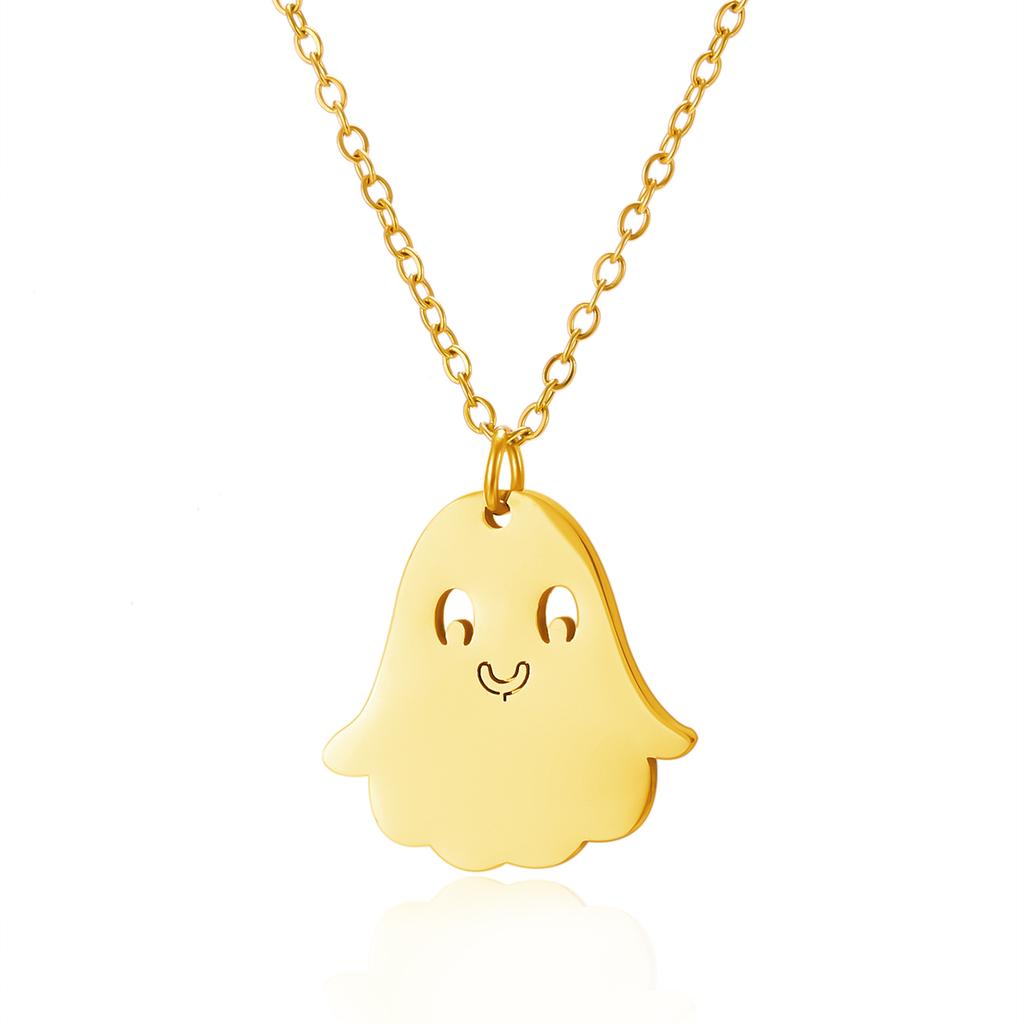 Stainless Steel Simple Personalized Ghost Pendant Necklace For Women Men Funny Pumpkin Clavicle Choker Halloween Party Jewelry
