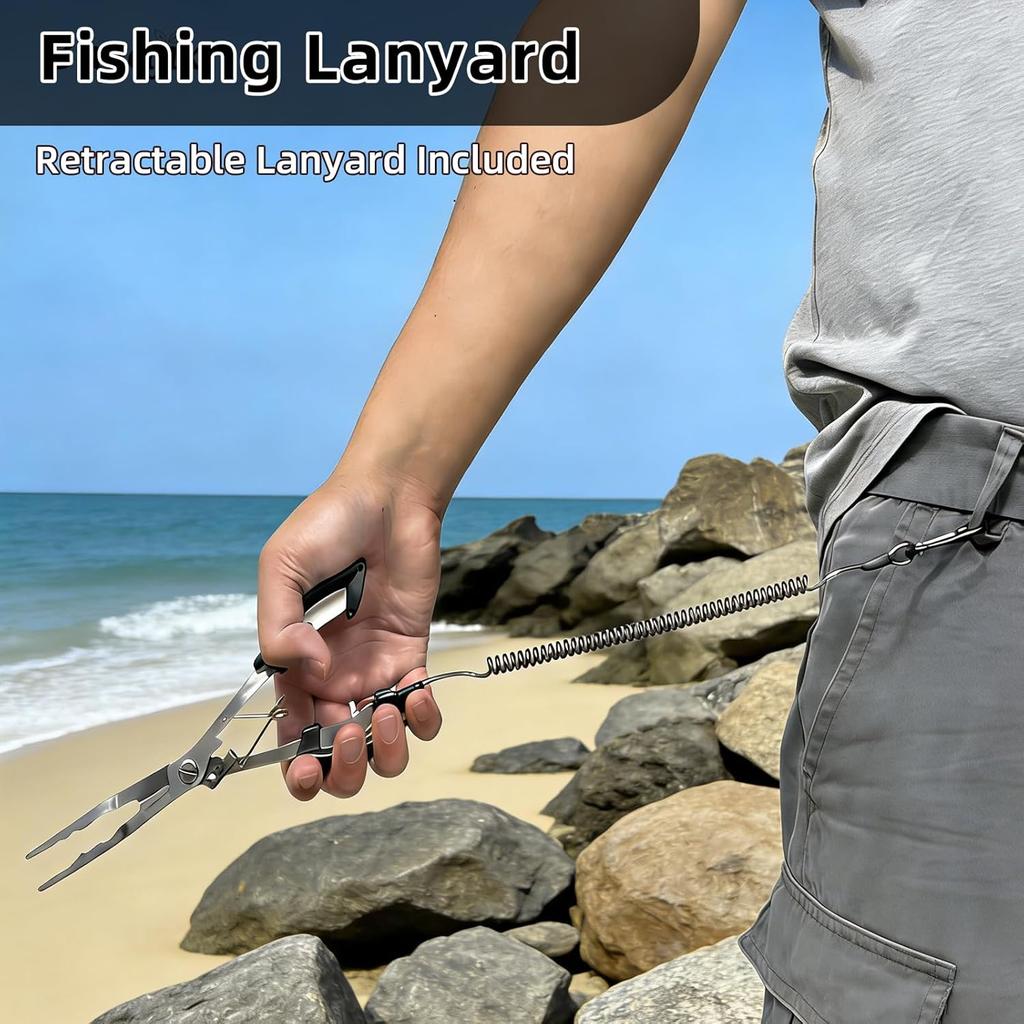 8.4-inch Multifunctional Fishing Pliers with Long Nose Pliers for Removing Fishing Hooks, Equipped with A Safety Lanyard