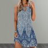 O-Neck Sleeveless Front Hollow Summer Dress A-Line Loose Hem Bohemia Retro Printing Women Mini Dress