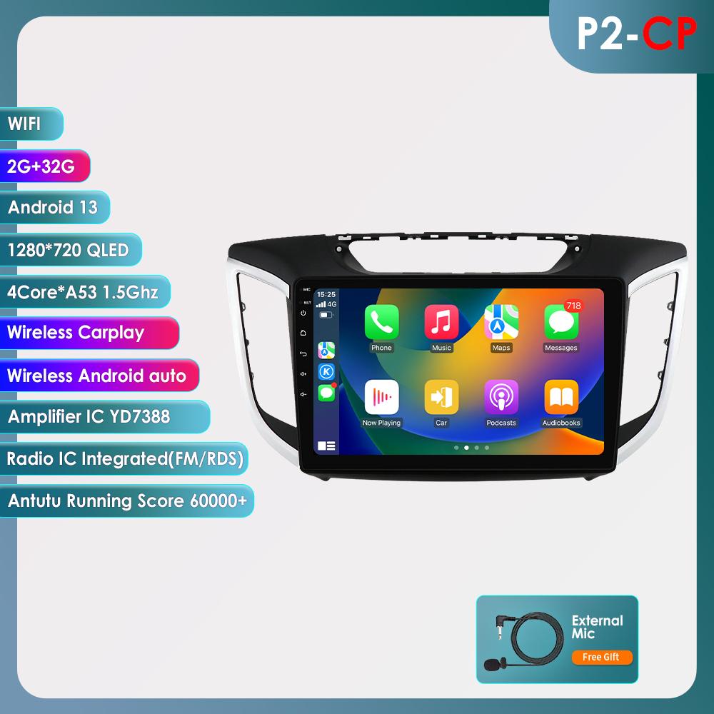 Hizpo 8+128 Android 12 Radio auto pentru Hyundai Creta IX25 2015 2016 2017 2018 2019 Player video multimedia Navigație GPS 2din Carplay 4G SWC Unitate principală